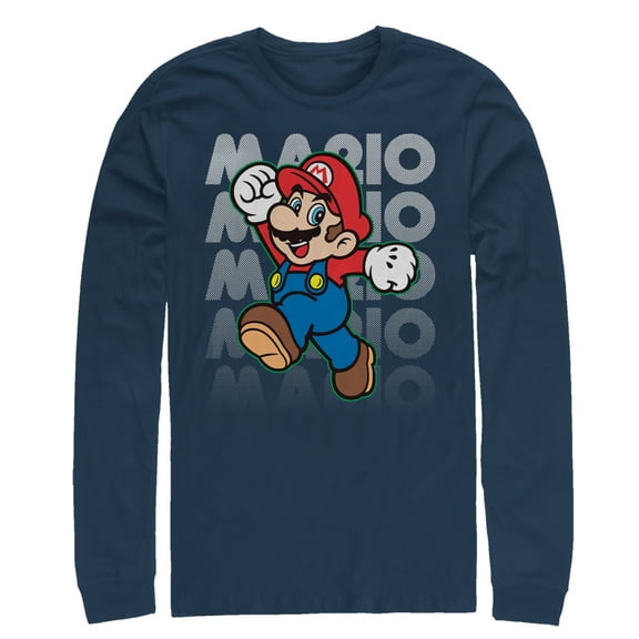 Men's Nintendo Super Mario Jump Long Sleeve Shirt Navy Blue Medium