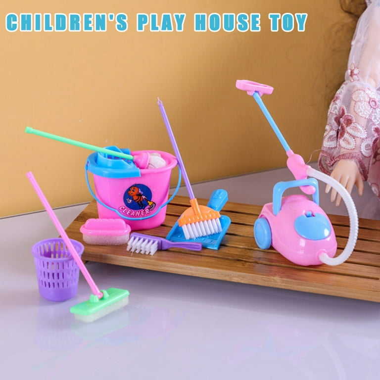 GeweYeeli 9pcs/set Mini Pretend Play Mop Broom Toys Cute Kids Cleaning  Furniture Tools Kit House Clean Toys