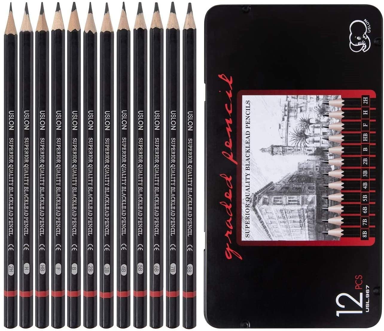 12 Professional Drawing Pencils 8B to 2H Sketch Kit, Set Faber-castell Drawing  Kit, Pencil Set Sketching, Scrapbooking, Anime, Manga 