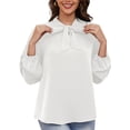 thumbnail image 4 of Asklazy Womens Dressy Chiffon Blouse Business Work Casual Tie Neck Shirt Tops,US Size,L,White, 4 of 12