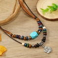 thumbnail image 6 of HETICA Bohemian Tribal Flower Necklace with Turquoise & Wood Beads, Adjustable Braided Hemp Cords, Women's, 6 of 7