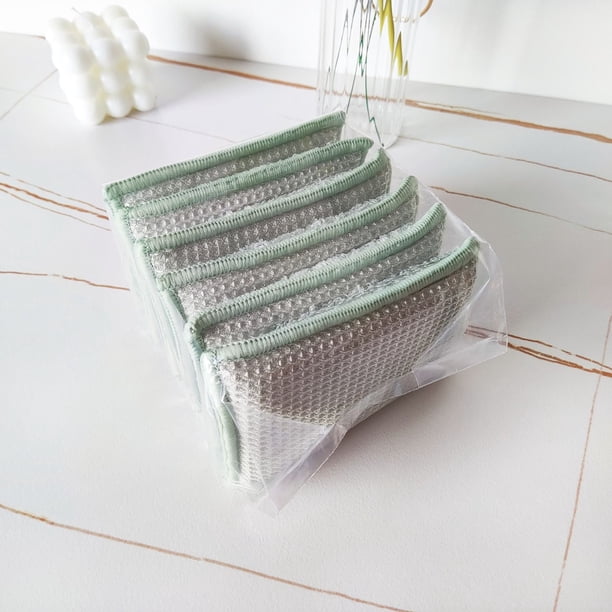 Xiao Hua Esponja de fibra de bambú de 6 piezas para limpieza de cocina, estropajo verde absorbente y no graso para lavar platos, cepillar, olla, paño de limpieza de doble cara 13 * 9 cm