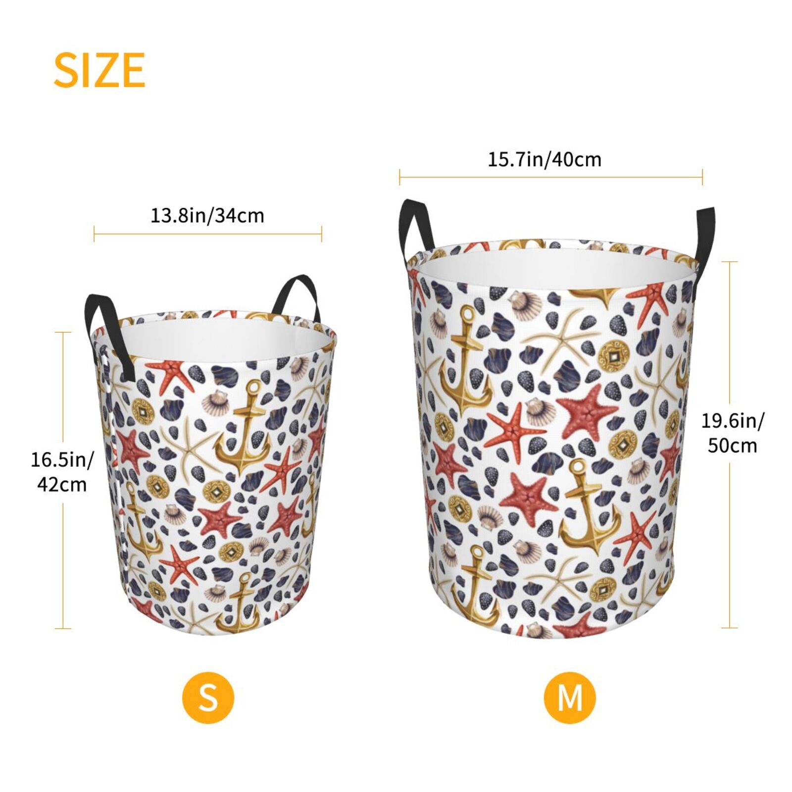 Large Laundry Basket with Handles - Conch Shells Print No.9048 Kids Baby Dirty Clothes Laundry Hamper for Bedroom Aesthetic
