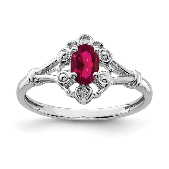 925 Sterling Silver Created Ruby Diamond Ring Birthstone July Gemstone