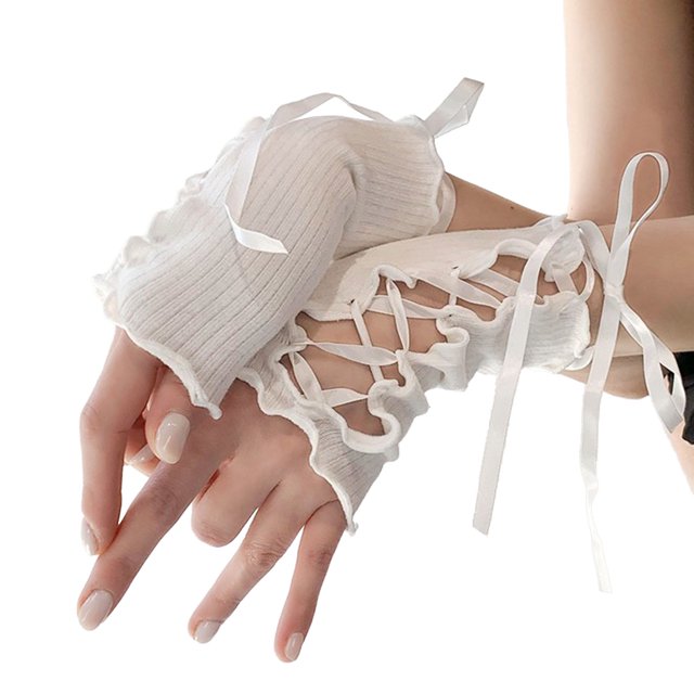 Visland Gants Rétro Sans Doigts pour Femmes Manches en Dentelle Gothique avec Sangles Poignets à Volants pour Cosplay Bal Usage Quotidien