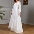 thumbnail image 5 of BLTIBY Women's Gown Dress Chiffon V Neck Long Sleeve Lace Pleated A-Line Dress Midi Length Waist Wedding Bride Formal Dresses White L, 5 of 8