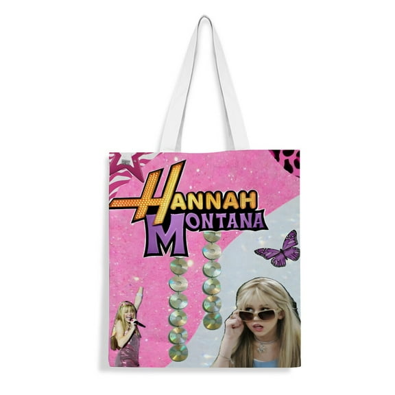 Hannah Montana canvas Tote Bag Handbag: A chic tote for women, great for shopping and groceries, with an inner zipper and reusable material, measuring 13.8 x 15.8 inches (35x40cm).