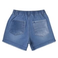 thumbnail image 7 of Women High Rise Ripped Stretchy Jeans Shorts Frayed Raw Hem Casual Denim Shorts Blue S, 7 of 7