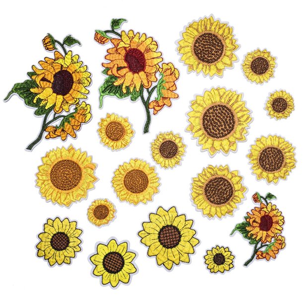 18 sunflower embroidery patches, embroidered applique stickers Sewing