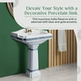 thumbnail image 5 of India Reserve Bathroom Pedestal Sink Blue and Gold Accent Porcelain Washbasin w/Overflow & Centerset Faucet Holes| Renovators Supply, 5 of 20