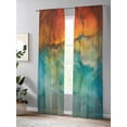thumbnail image 4 of Sheer Curtains 96 Inches Long 2 Panels Set for Living Room, Abstract Semi Sheer Curtains for Windows, Orange Teal Green Gradient Fluid Modern Oil Painting Voile Window Treatments Rod Pocket Curtain, 4 of 7