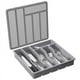 thumbnail image 1 of Organizador de cubiertos con tapa, bandeja para utensilios cubierta para cajón de cocina y encimera, cubiertos y cubertería de plástico gris, 1 of 7