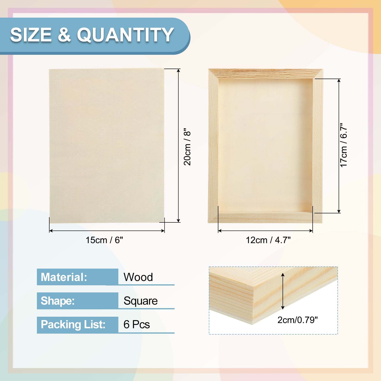 Uxcell 6Pcs Wood Canvas Boards, 6x8 Inch Wood Art Canvases Square Unfinished Wood Panel for Painting, Crafts, DIY Projects, Pouring Art