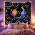 thumbnail image 2 of Psychedelic Sun Moon on Floral Black Background, Mystical Psychedelic Style for Celestial Art Lovers, Cosmic Wall Art, Housewarming Gift, Tapestry Wall Hanging for Bedroom and Dorm, 2 of 6