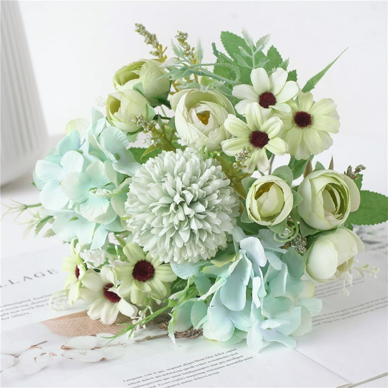 Pompotops Home Decorations, Beautiful Artificial Silk Fake Flowers Wedding Valentines Bouquet Bridal Decor, Green