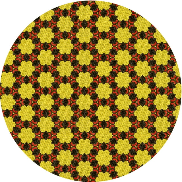 Ahgly Company Tapis d'Intérieur Rond Lavable en Machine Jaune Profond Transitionnel, 7 Pieds Rond