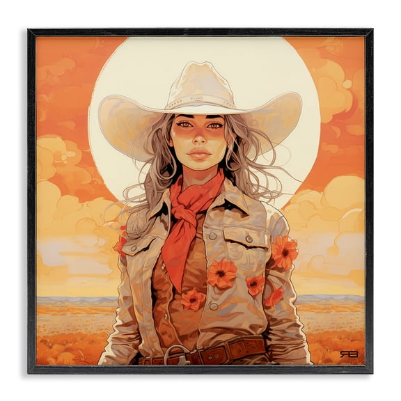 Stupell Industries Rustic Lodge Cowgirl Desert Moon & Clouds Black Framed Giclee Art, 12 x 12, by RB