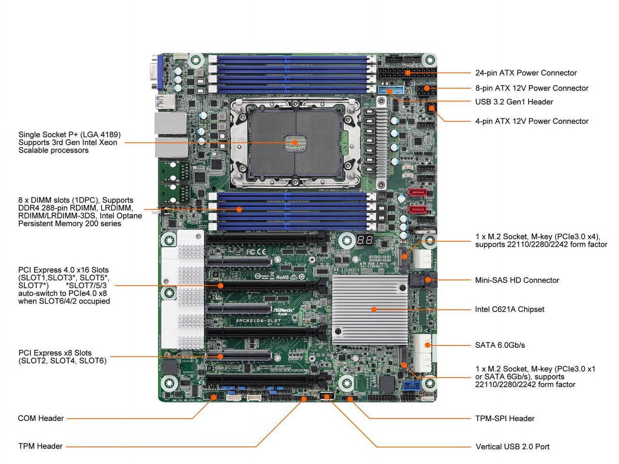 AsRock Rack SPC621D8 ATX Server Motherboard Single Socket P+ (LGA 4189) 3rd Gen Intel® Xeon® Scalable Processors C621A