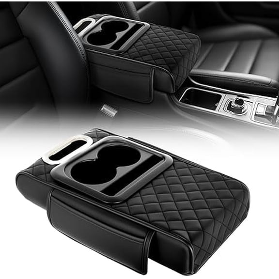Multifunctional Car Armrest Cushion, 5-in-1 Arm Rest Cover Universal Armrest Storage Box Upgrade Memory Foam Console Cover with Cup for Car Phone Tissue Box Holder