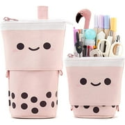 Friinder Cute Pen Pencil Telescopic Holder Stationery Case, Stand-up Transformer Bag with Smile Face Dot Organizer,