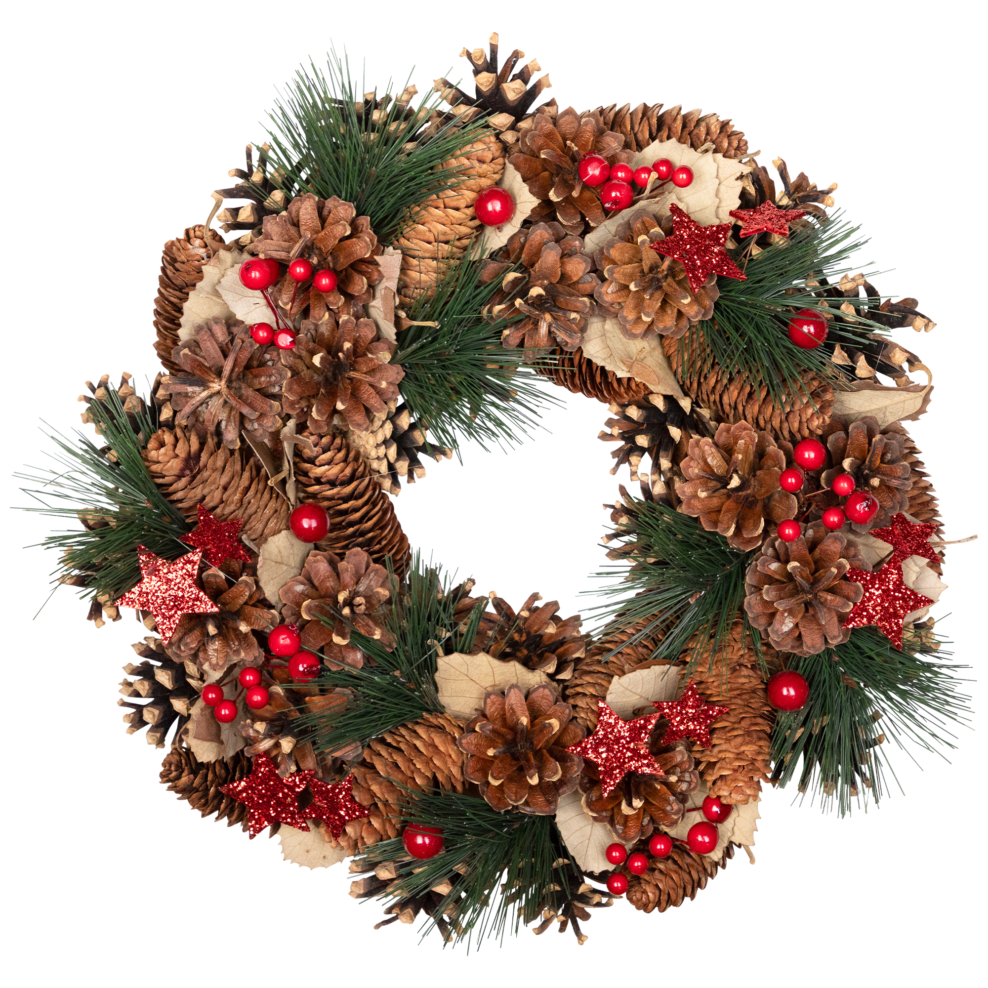Pinecones and Glittered Stars Small Artificial Christmas Wreath - 13.5" - Unlit