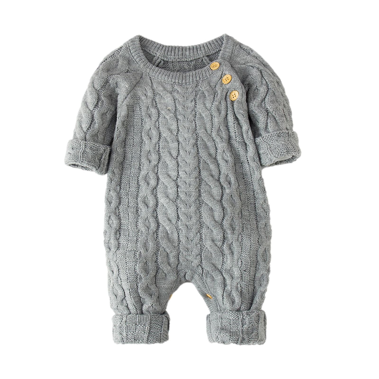 Newborn Baby Boy Girl Winter Button Sweater Knitted Jumpsuit Romper Warm Outfits 