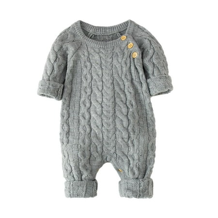 

Bidobibo Newborn Baby Boy Girl Knitted Romper Jumpsuit Solid Long Sleeve Legging Bodysuit Playsuit Clothes Winter 0-18M