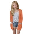 thumbnail image 2 of BRGZLK Kids Girls Open Front Long Cardigan Trendy Solid Color Casual Long Sleeve Soft Breathable Knit Sweaters Outwear with Pockets Orange 10-12 Years, 2 of 7