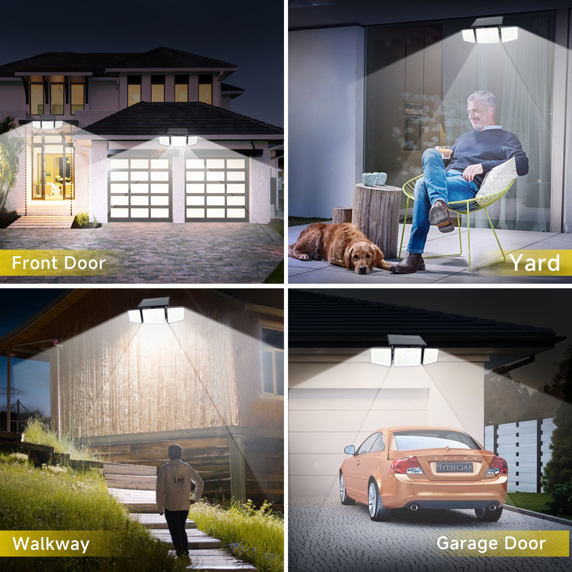 Kapwan Solar Lights Outdoor Waterproof,156LED 2500LM Motion Sensor Security Lights,Solar Powered Outdoor Lights 3 Modes  for Yard,Garage,Patio