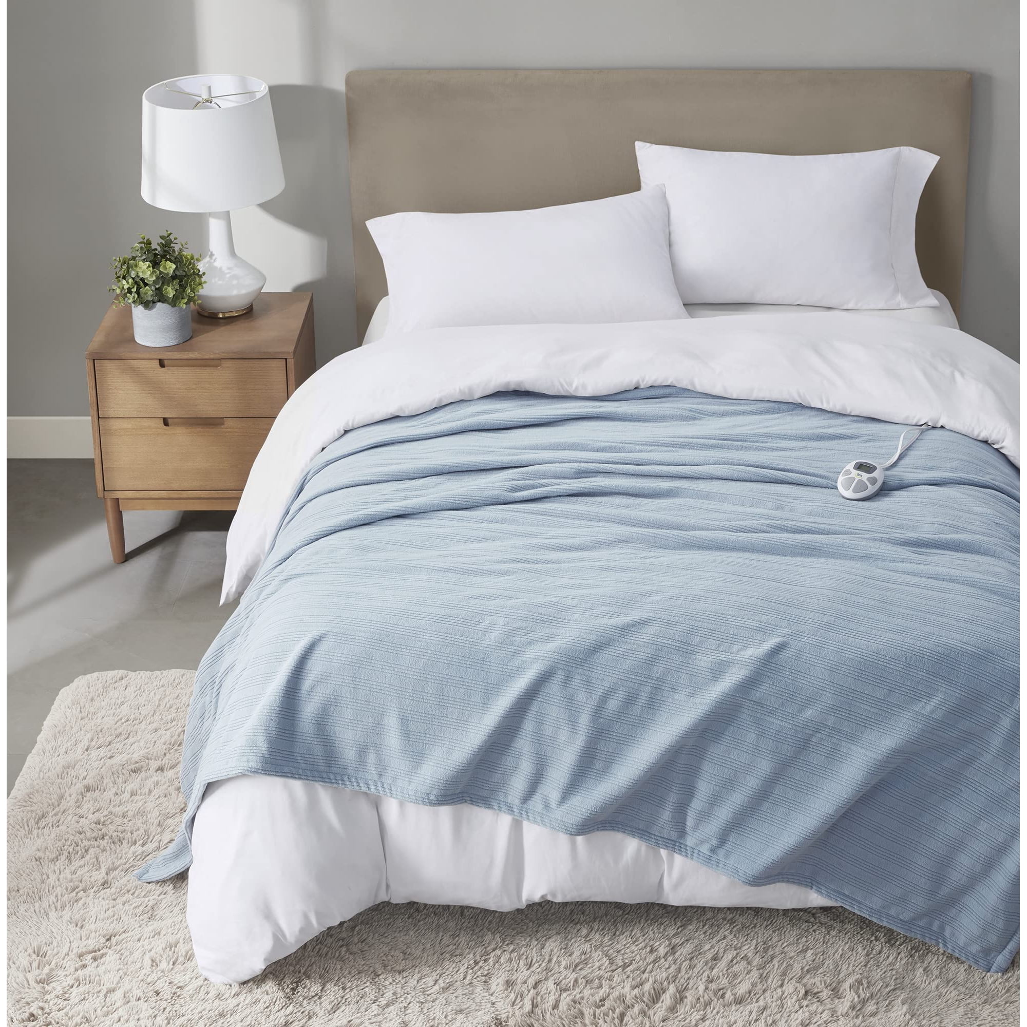 Serta Travis FLeece Dusty Blue Ultra Soft Tri-Rib Textured Electric Blanket,  Twin - Walmart.com