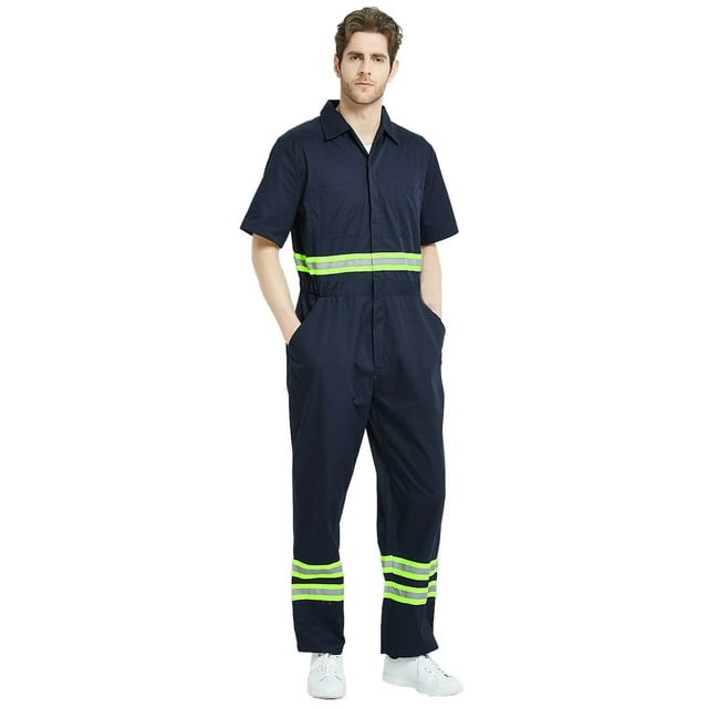 TOPTIE Short-Sleeve Coverall Safety Enhanced Visibility Striped One Piece Jumpsuit Regular Length