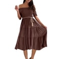 thumbnail image 1 of TACILIP Robe Maxi Bohème, Robe Maxi Longue d'Été pour Femmes Bohème Unie Décontractée Sans Bretelles à Manches Courtes Épaules Dénudées pour Fête, Robes d'Été pour Femmes, 1 of 7