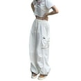 thumbnail image 3 of Seyurigaoka Women Juniors Baggy Cargo Pants Multi-pockets Drawstring Wide Leg Pants Loose Trousers Hip Hop Joggers Trendy Streetwear for Teen Girls, 3 of 6
