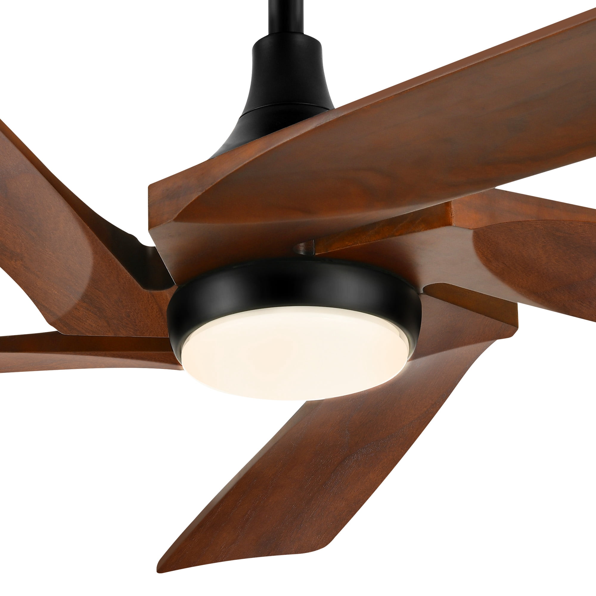 Dextrus 52 Inch Ceiling Fan with lights and Remote Control, Modern Ceiling Fan with 6-speed, 5 Solid Wood Blades- Walnut