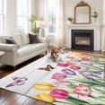 thumbnail image 3 of Area Rug for Living Room, Tulips Spring Floral Non-Slip Indoor Large Carpet for Bedroom/Dining Room, Pastoral Flowers Butterfly Wooden Washable Low-Profile Rectangle Floor Runner Rugs - 6 x 9 Ft, 3 of 7