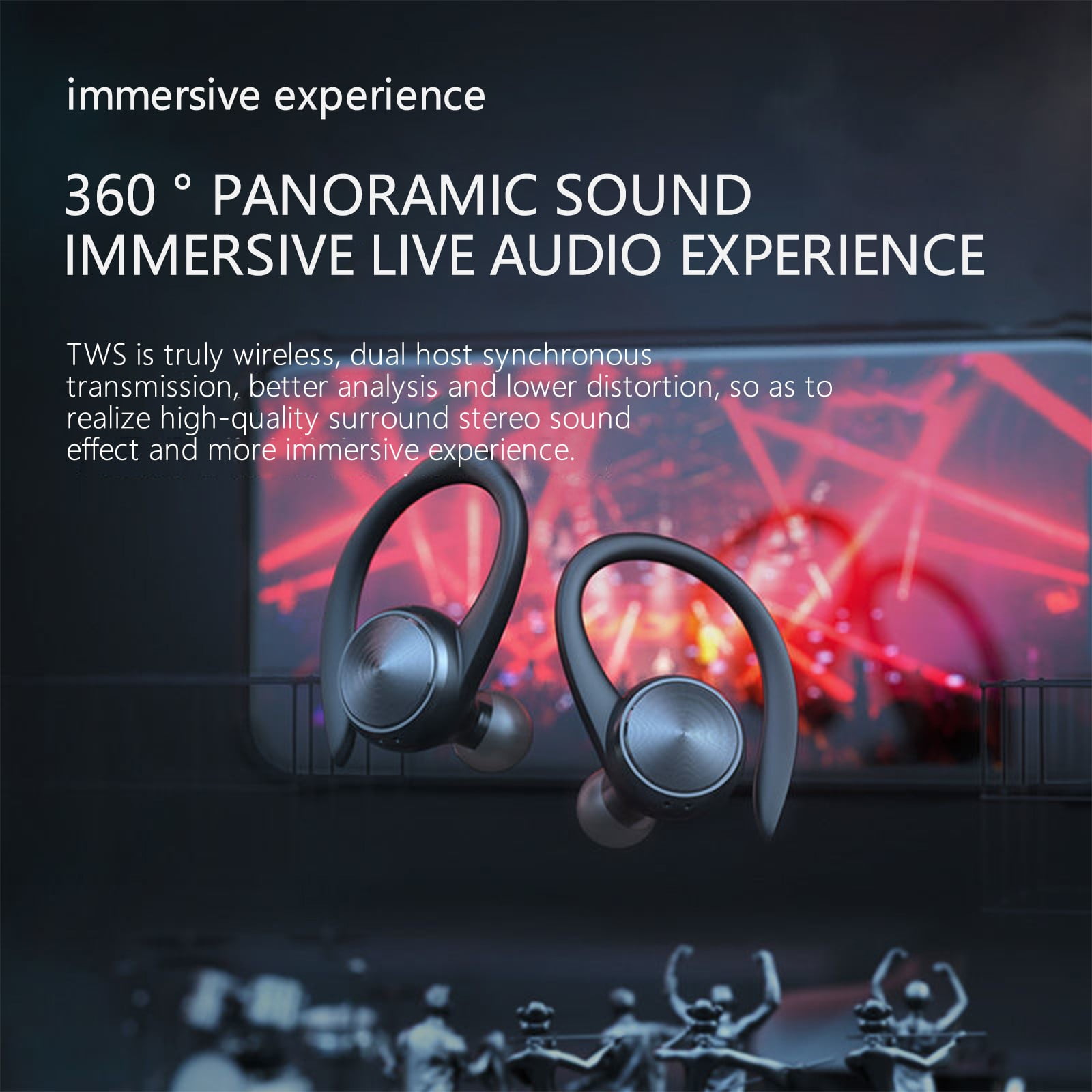 Wireless Bluetooth Earbuds, 75Hrs Playback, LED Display Charging Case, Ear Hooks, IPX7 Waterproof, Over-Ear Design for Sports, Running, Workout,Black