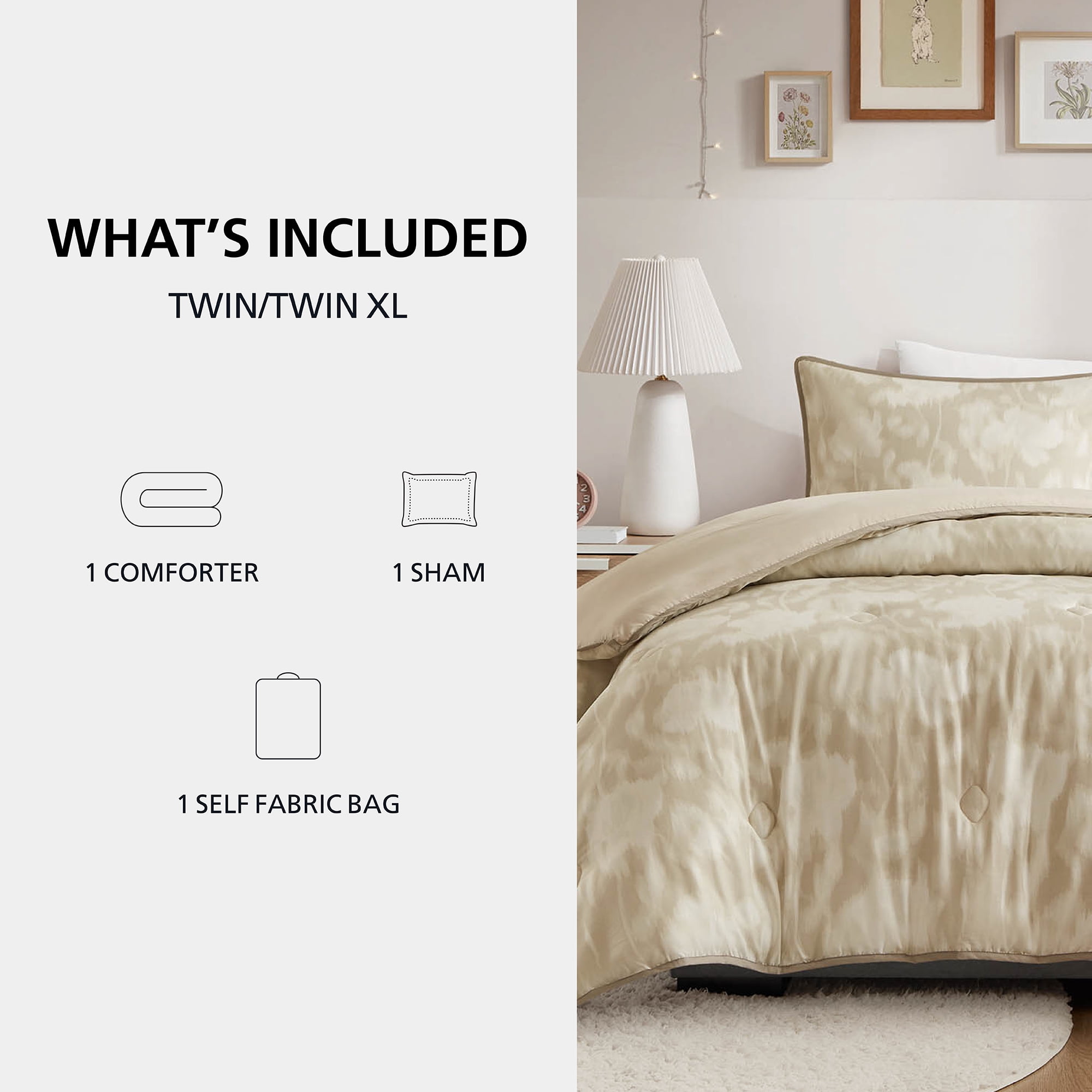 Mainstays Blurred Rose 2-Piece Beige Comforter Set, Twin/Twin XL