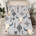 thumbnail image 2 of jejeloiu Rustic Western Cowboy Queen Sheet Sets,Farmhouse Bull Skull Flat Sheet,Aztec Rhombus Triangle Queen Fitted Sheet For Adults,Super Cozy Room Decor,4-Piece, 2 of 7