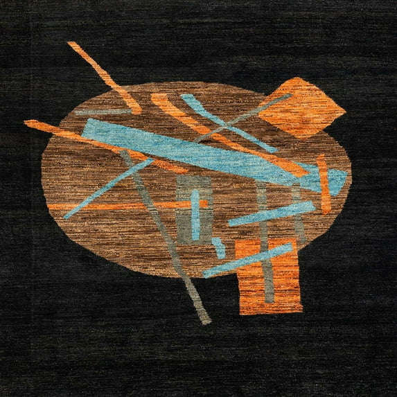 Ahgly Company Indoor Square Abstract Black Oriental Area Rugs, 3' Square