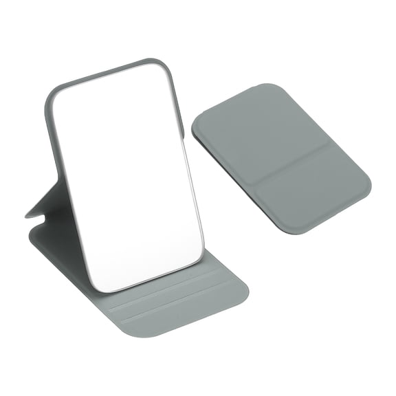 Uxcell Small Rectangle Pocket Mirror for Purse, 4.33 x 2.76 Inch Compact Makeup Mirror with Leather Case, Travel Mirror Handheld Mirror for Women, Girls, Purse, Gift(Gray)