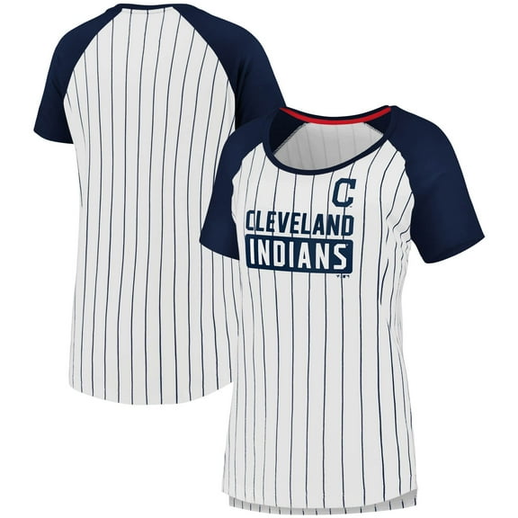Women's Fanatics White Cleveland Indians Iconic Pinstripe Raglan Scoop Neck T-Shirt