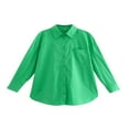 thumbnail image 1 of Chemisier à Manches Longues pour Femmes Couleur Unie Col Rabattu Boutonné Coupe Ample Style Décontracté Simple, 1 of 7