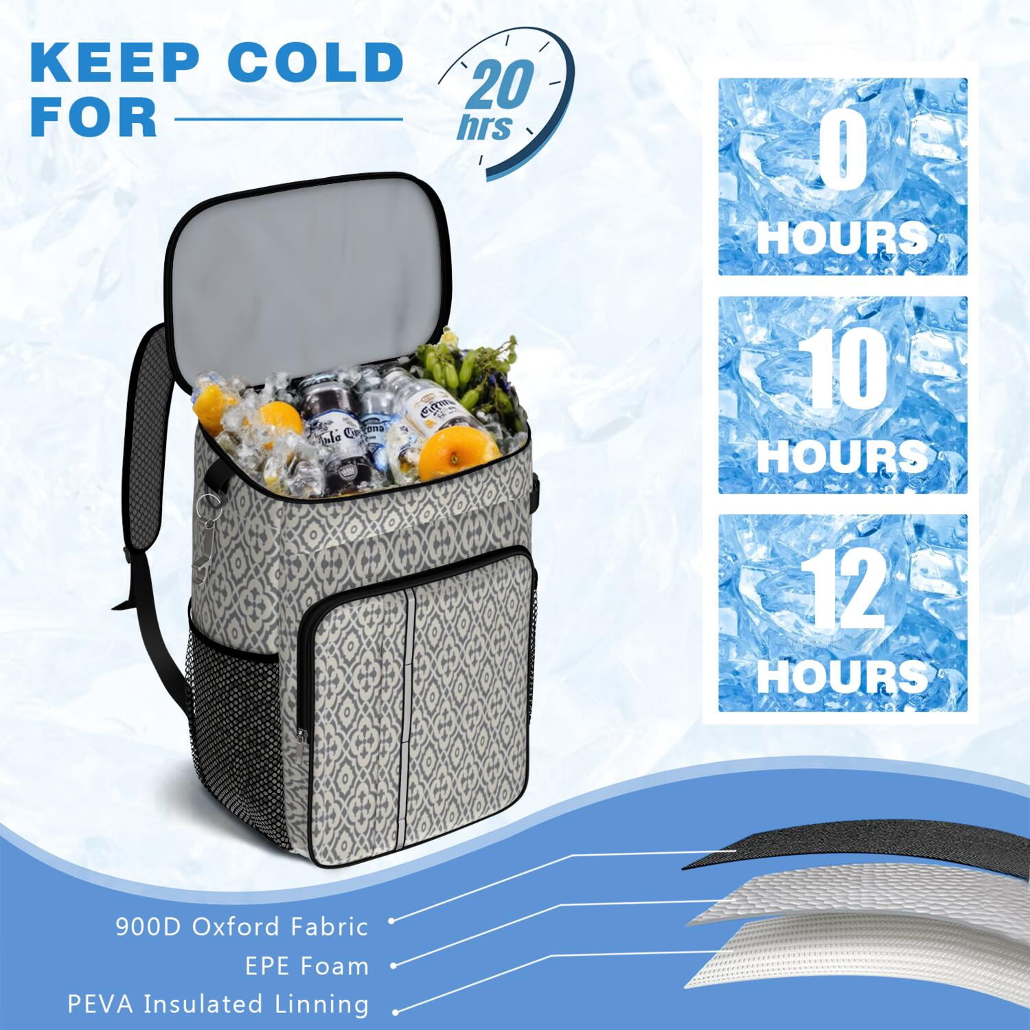 Travel Cooler Bag - Boho Bohemia Pioneer Flower Geometric Line Art Camping Beer Cooler Backpack with Bottle Opener- Waterproof Insulated Picnic Backpacks - Cooler Bag for Beach