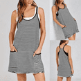 thumbnail image 3 of Women's Summer Striped Athletic Tennis Mini Dress Sleeveless Built-in Shorts Workout Vacation Sundress, 3 of 7
