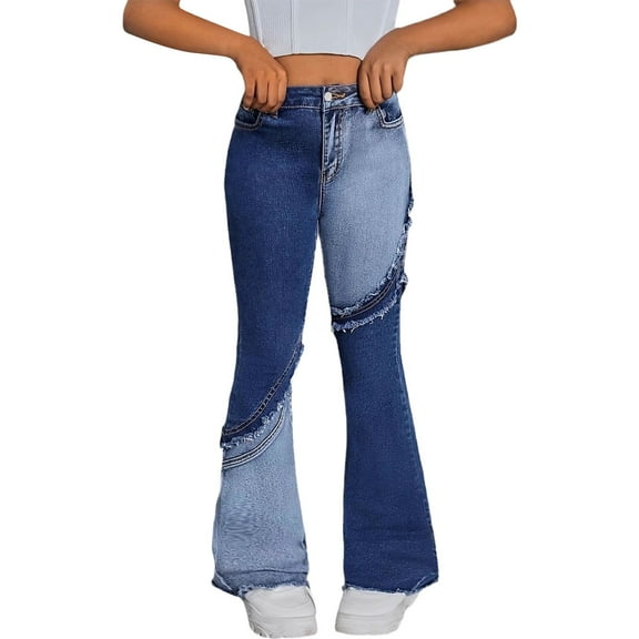 XXWXYD Clearence Teen Girls Vintage Wide Flare Jeans High Waist Distressed Denim Pants for Tweens Baggy Bell Bottom Style Casual Jeans