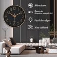 thumbnail image 2 of Relojes Pared Cuarzo Silencioso Moderno, Relojes Pared Redondo 25 CM, Sin Tictac, Reloj de Pared Decorativo para Sala de Estar, Dormitorio, Oficina, Cocina (Negro y Dorado), 2 of 7