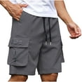 thumbnail image 4 of Men's Summer Plus Size Short Pants Summer Fashion Size XXL Solid Color Elastic Waist Athletic Casual Pants Gray Color Multi Pocket Loose Workwear Knee Length Sport Cargo Shorts, 4 of 7