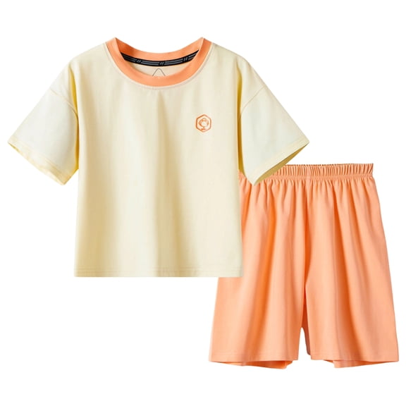Toddler boys and girls easter summer short sets outfits cotton crewneck short sleeve playwear 2pc sets,cute,soft,lightweight,casual,outdoor Orange 11-12 Years