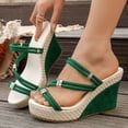 thumbnail image 4 of Rokment Womens Sparkling Rhinestones Wedge Heels Slides Sandals with Convertible Back Strap Stylish Simple Espadrilles Platform Chunky Heeled Slip on Dressy Slippers for Ladies Green Size 8, 4 of 9