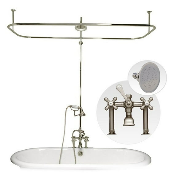 60 Inch Clawfoot Tub Side Mount Shower Enclosure with Faucet and Watering Can Shower Head